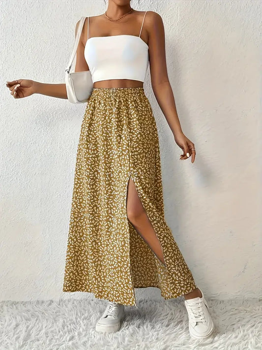 Maria | Floral bedruckter Maxirock mit hochtailliertem Design und Seitenschlitz