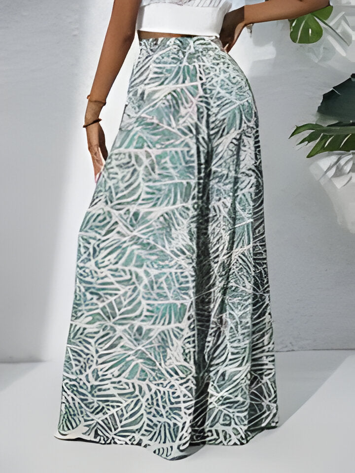 Hallie | Bohemian Floral Print Chiffon Hose mit weitem Bein für Frauen