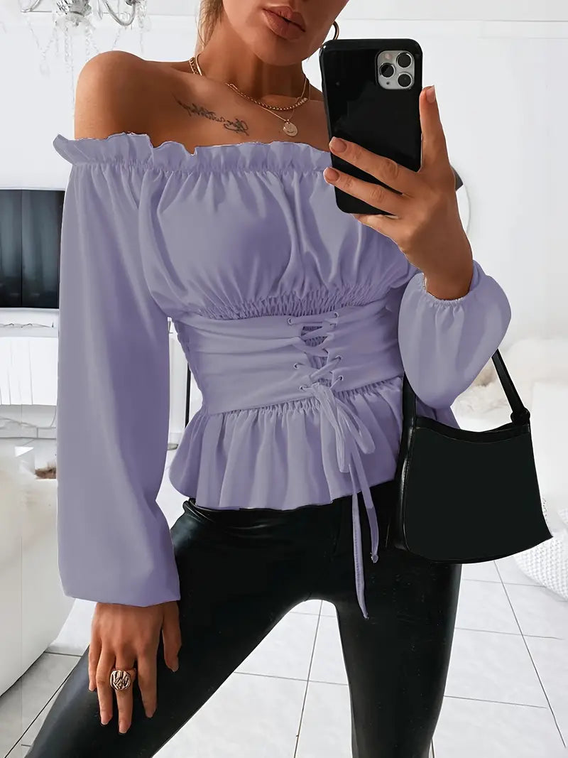 Imelda - Elegante Off-Shoulder-Bluse mit Volants und langen Ärmeln