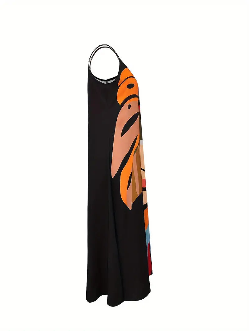 Ava | Damen V-Ausschnitt Tropical Leaf Print Midi Sommerkleid