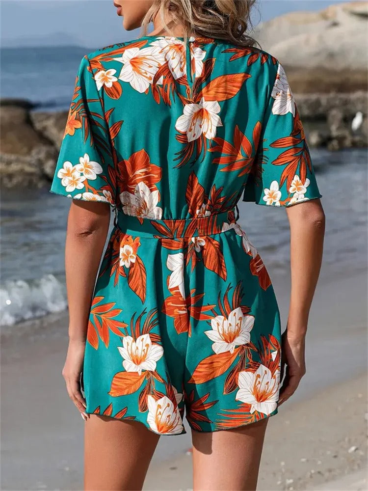 Penelope - Romper mit Blumenmuster und Wickelausschnitt