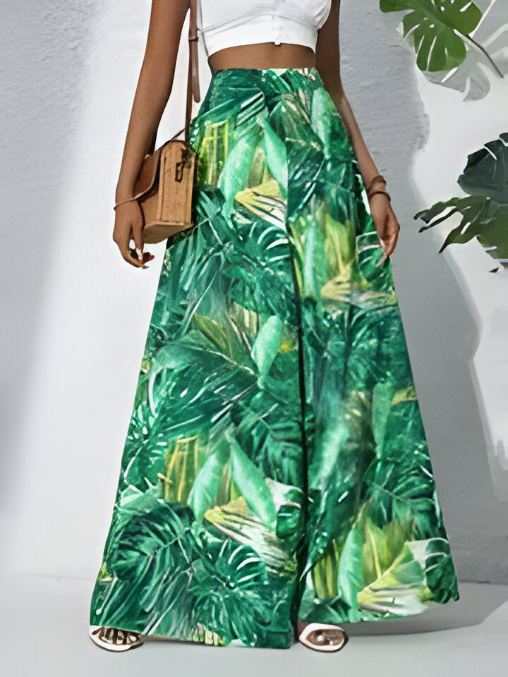 Hallie | Bohemian Floral Print Chiffon Hose mit weitem Bein für Frauen
