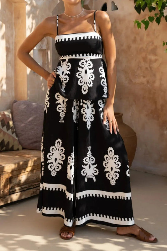 Daniella - Elegantes Set mit Trägertop und weiter Hose mit Print