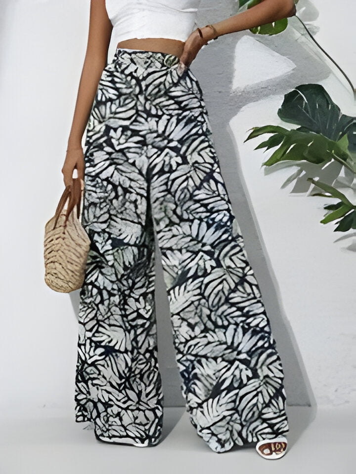 Hallie | Bohemian Floral Print Chiffon Hose mit weitem Bein für Frauen