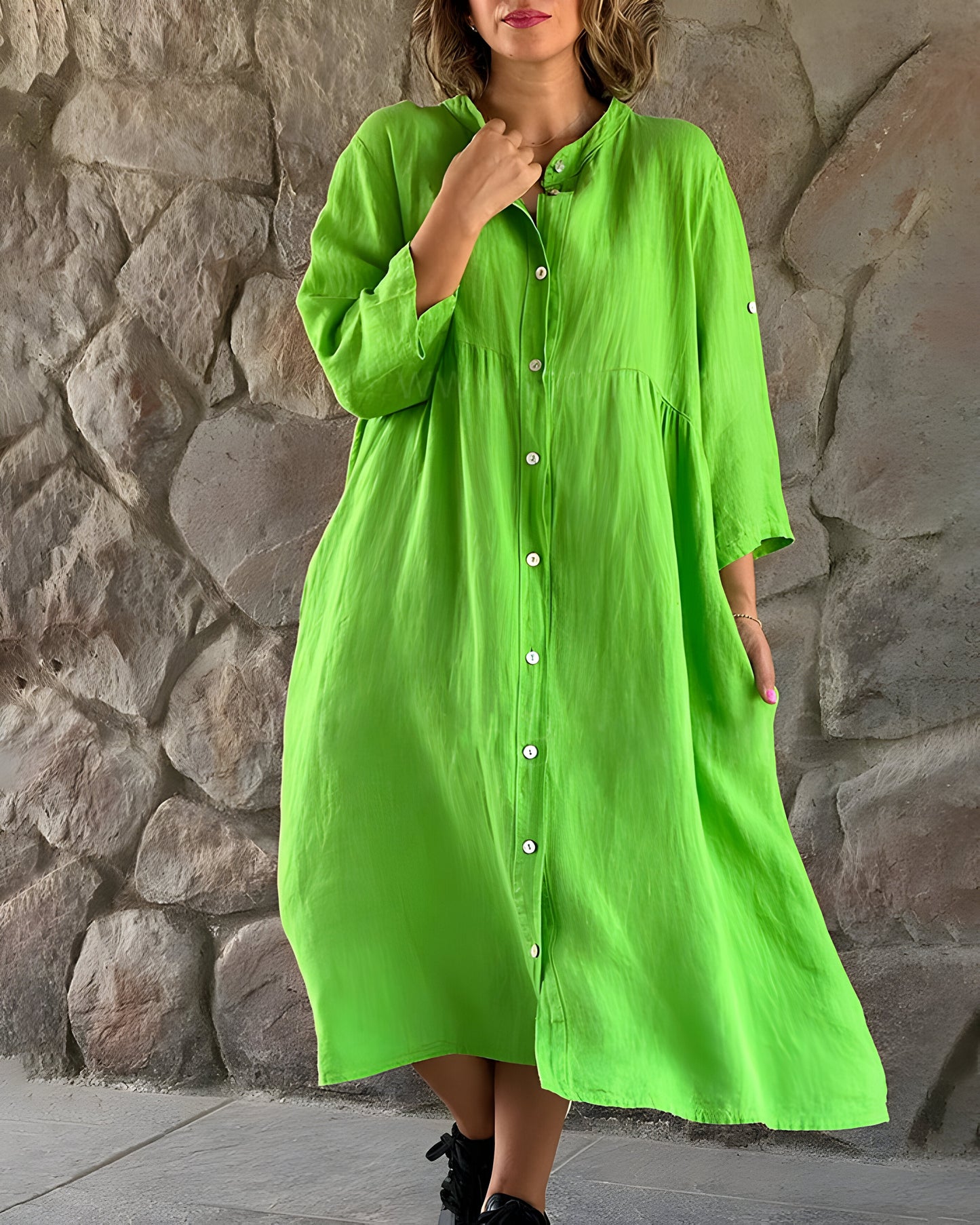 Jenna | Langes Kleid aus Baumwolle und Leinen