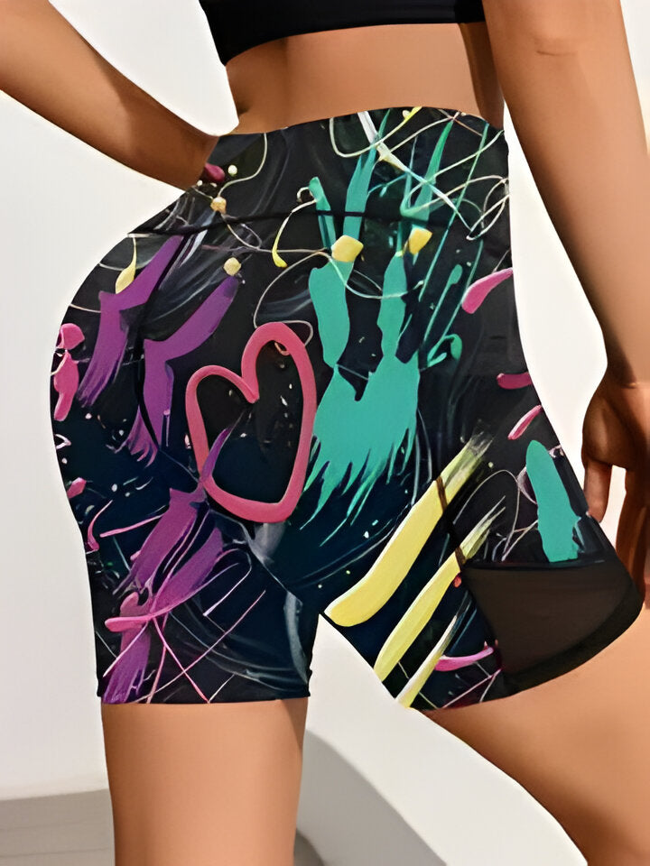 Bernadette |Damen Sportshorts mit hoher Taille und Marmordruck und Taschen