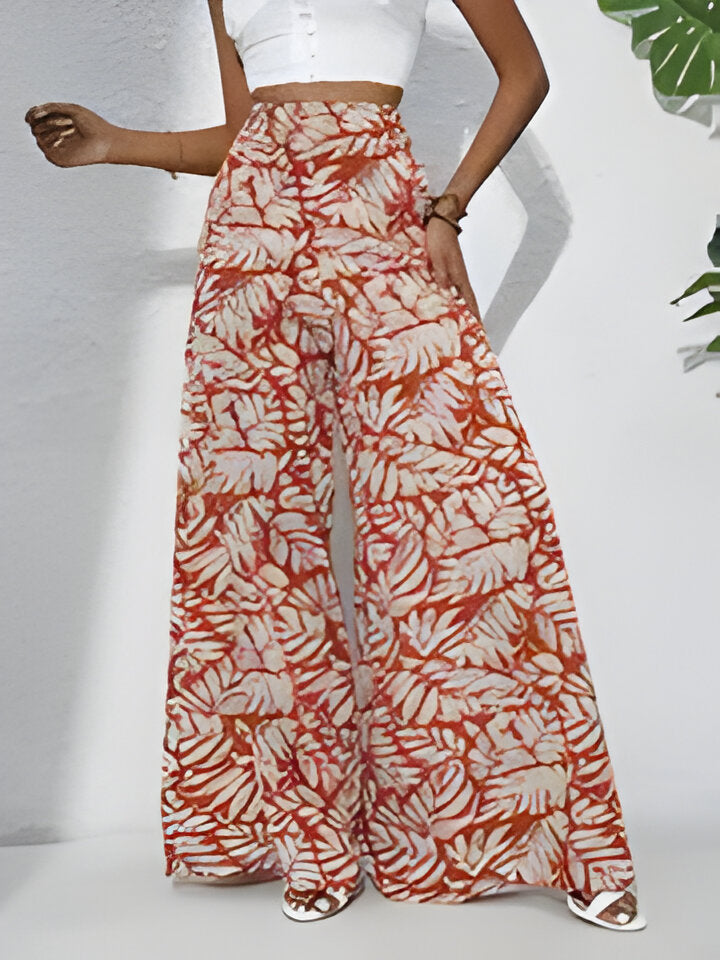 Hallie | Bohemian Floral Print Chiffon Hose mit weitem Bein für Frauen