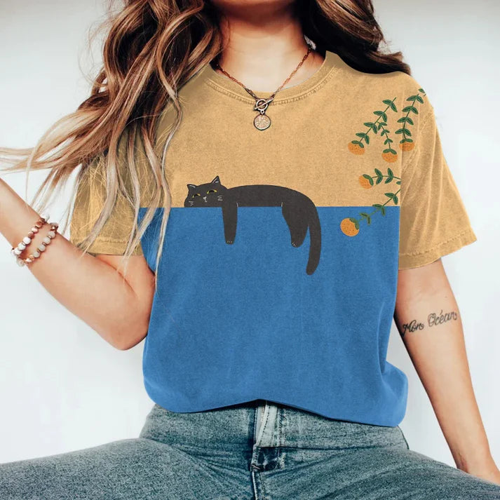Larisa | Abstrakte kreative faule schwarze Katze Malerei Kunst kreative T-Shirt