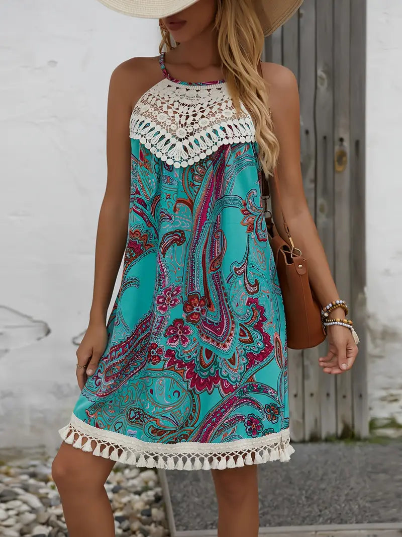 Alice | Stylisches Damenkleid mit Paisley-Print und Spitze