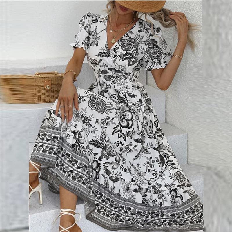 Briella | Langes, bequemes Sommerkleid mit V-Ausschnitt
