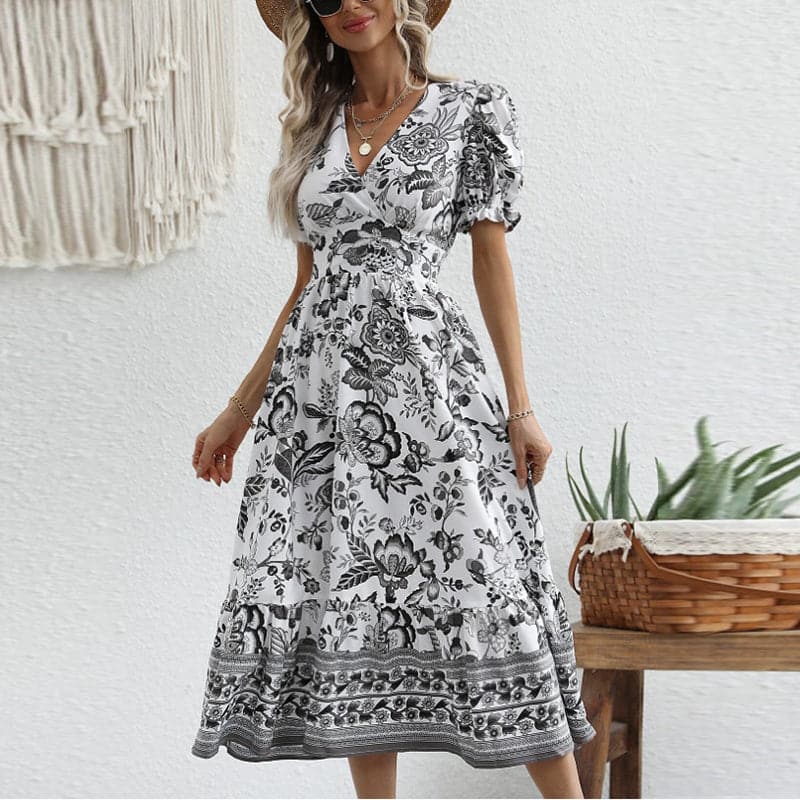Briella | Langes, bequemes Sommerkleid mit V-Ausschnitt