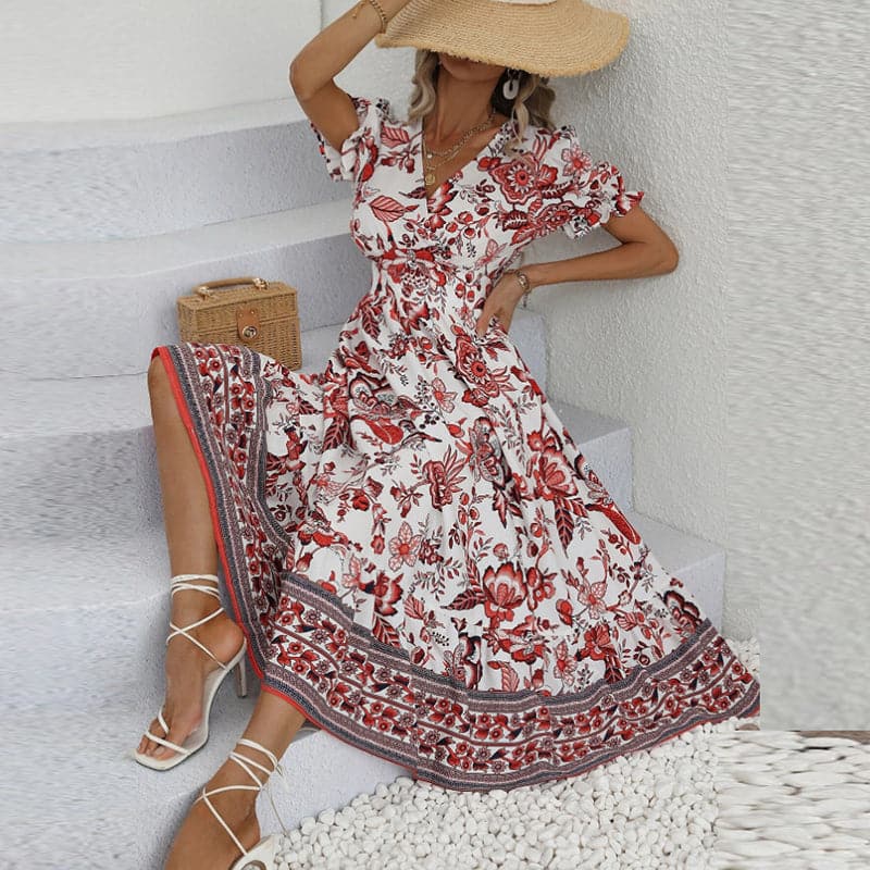 Briella | Langes, bequemes Sommerkleid mit V-Ausschnitt