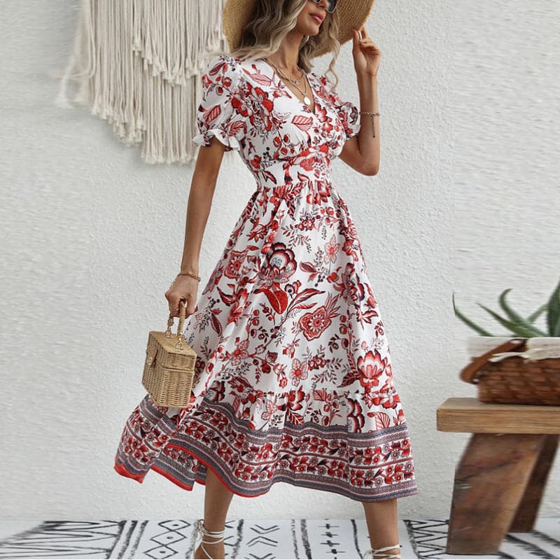 Briella | Langes, bequemes Sommerkleid mit V-Ausschnitt