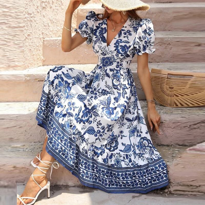 Briella | Langes, bequemes Sommerkleid mit V-Ausschnitt