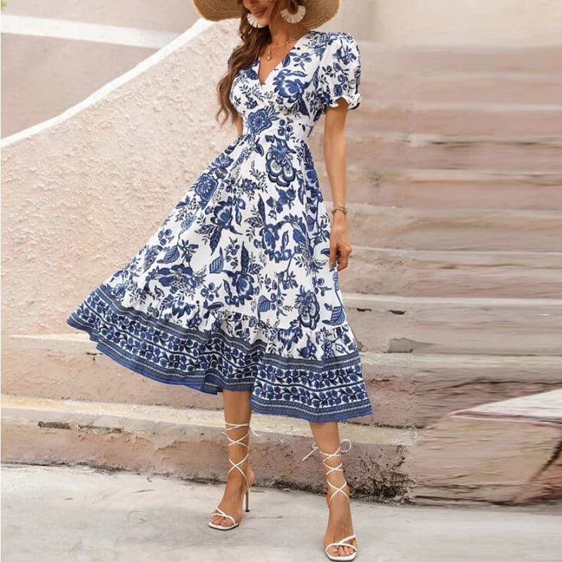 Briella | Langes, bequemes Sommerkleid mit V-Ausschnitt