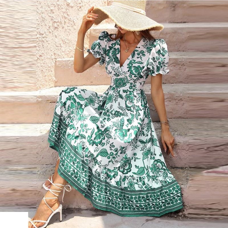 Briella | Langes, bequemes Sommerkleid mit V-Ausschnitt