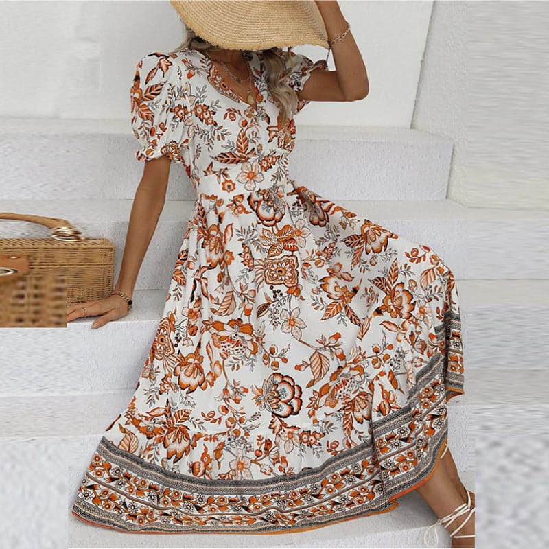 Briella | Langes, bequemes Sommerkleid mit V-Ausschnitt