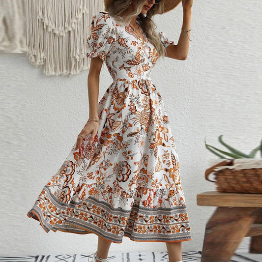 Briella | Langes, bequemes Sommerkleid mit V-Ausschnitt