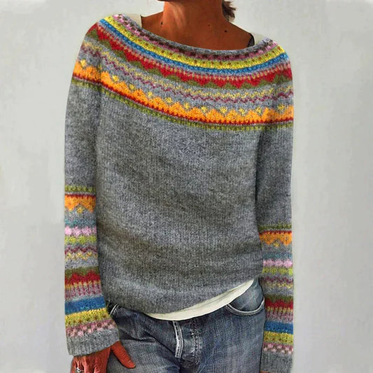 Amber - Retro Baumwoll Pullover mit langen Ärmeln und Druck