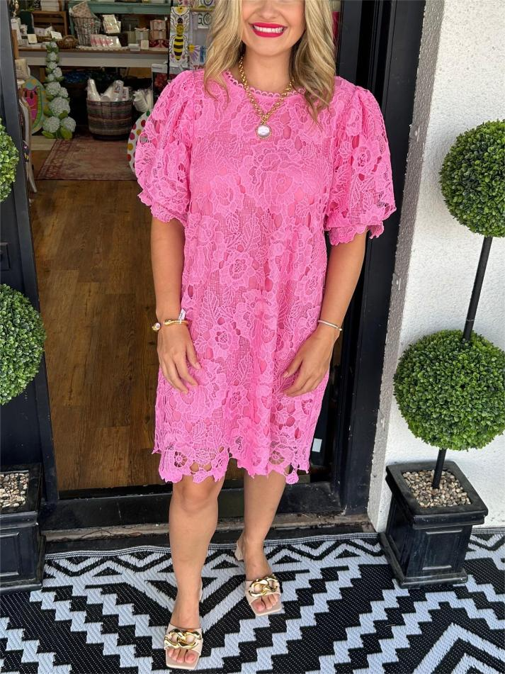 Donna | Florales Spitzenkleid mit Puffärmeln für Frauen