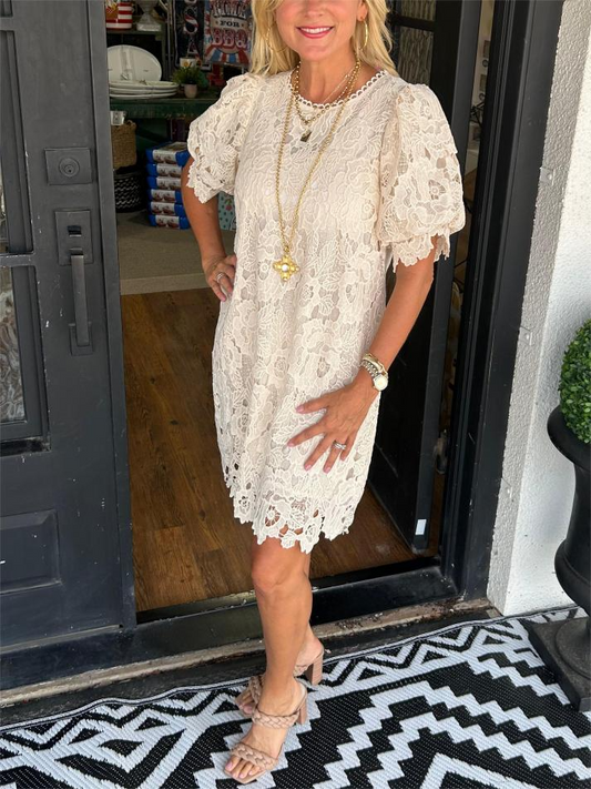 Donna | Florales Spitzenkleid mit Puffärmeln für Frauen