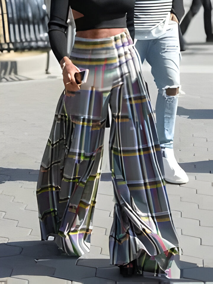 Carina | Women'S Fashion Karierte Hosen mit weitem Bein