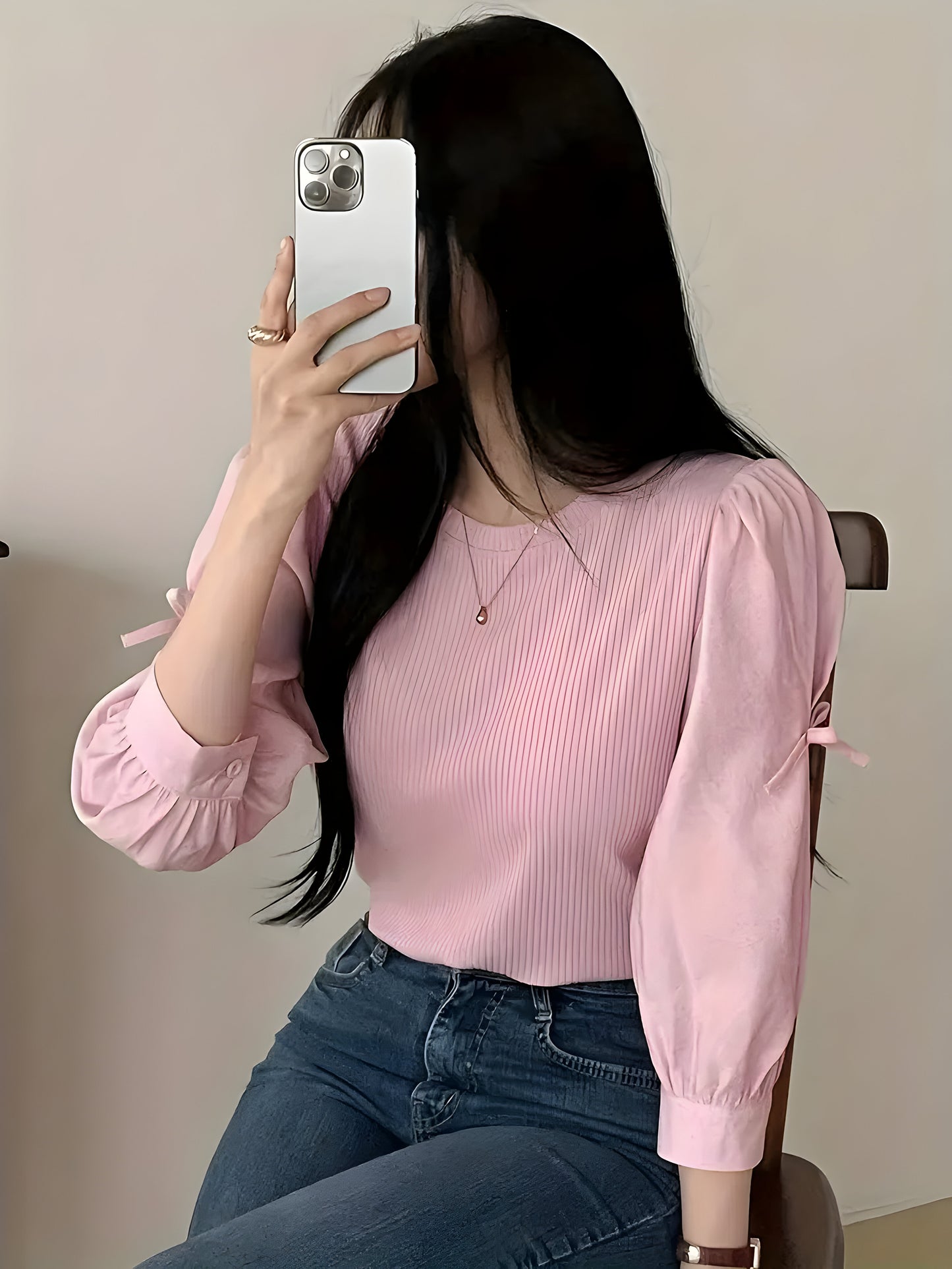 Maria | Elegante Damenbluse mit langen Ärmeln und Schleifendetail