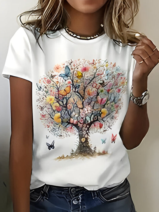 Nancy | Damen 3D Schmetterling Baum Romantische Szenerie T-Shirt drucken