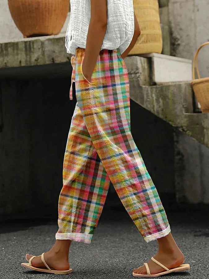 Yulia | Freizeithose mit Vintage-Karo-Muster und Schnürsenkeln