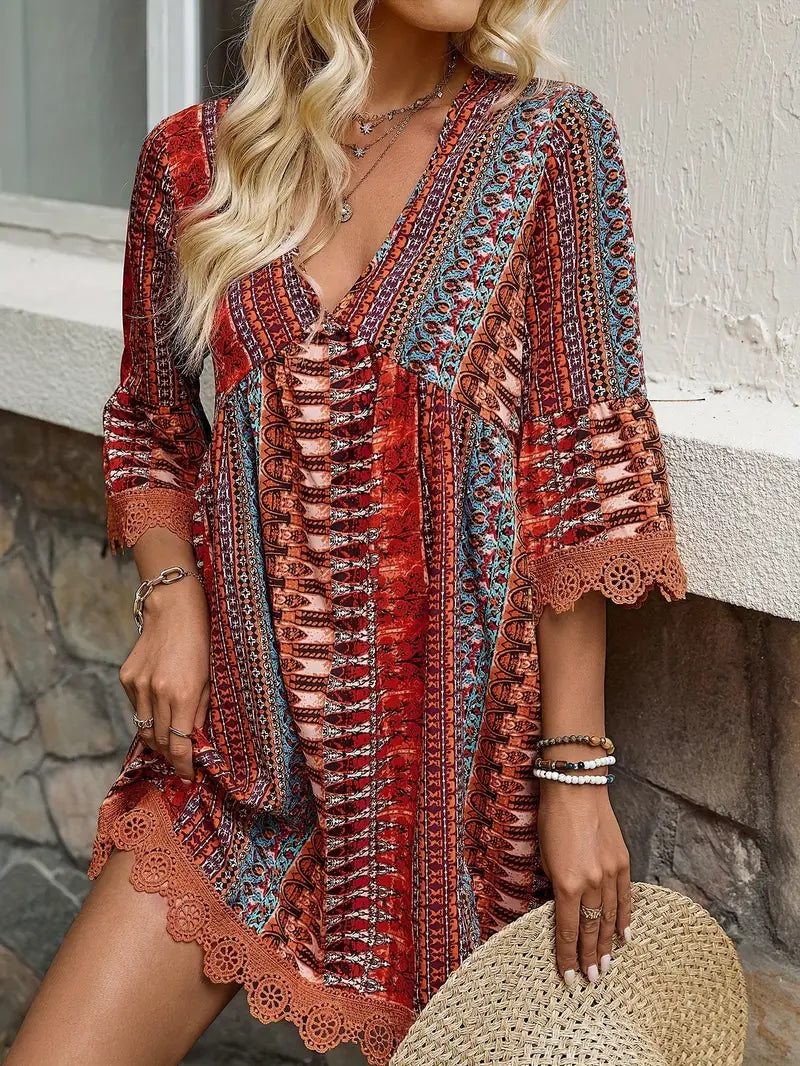 Claire | Elegantes Kleid mit V-Ausschnitt für Frauen mit Spitzenrand