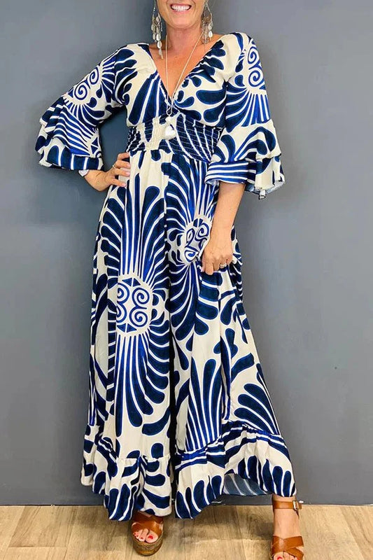 Irina | Jumpsuit mit Blumenmuster und Rüschenärmeln im Vintage-Look
