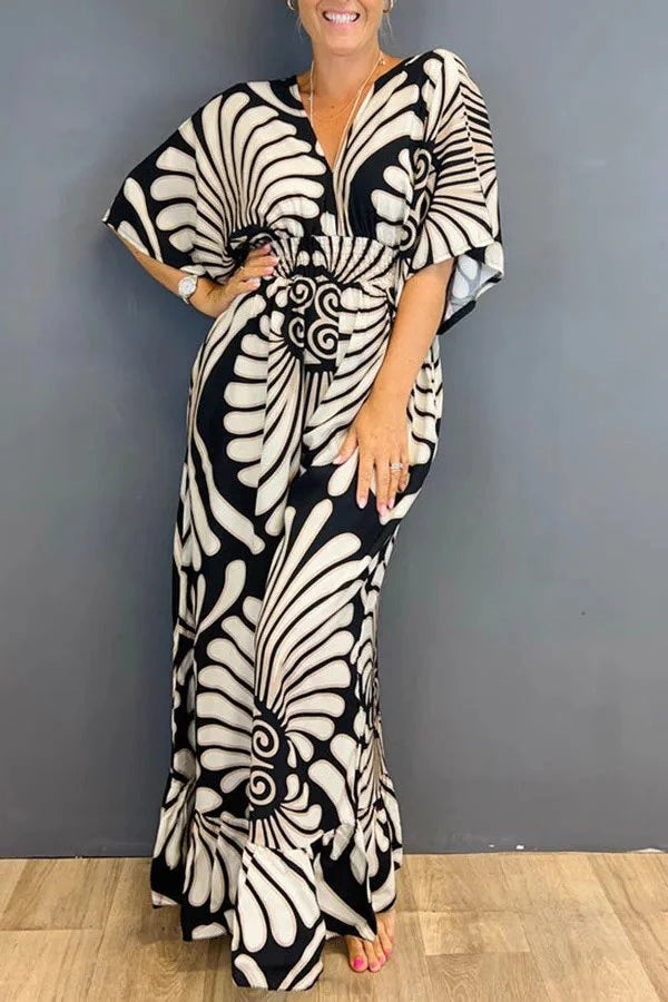 Irina | Jumpsuit mit Blumenmuster und Rüschenärmeln im Vintage-Look