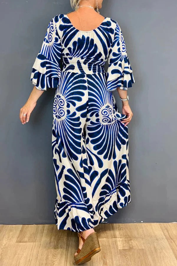 Irina | Jumpsuit mit Blumenmuster und Rüschenärmeln im Vintage-Look