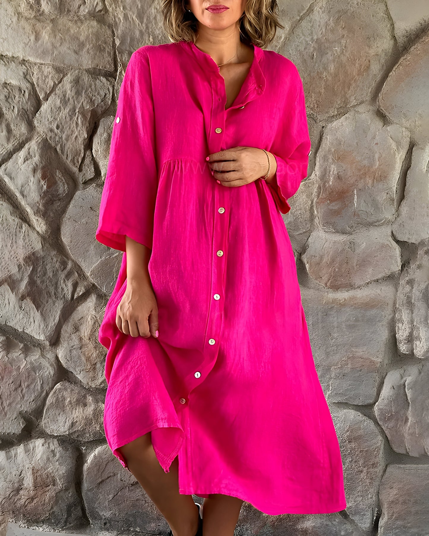 Jenna | Langes Kleid aus Baumwolle und Leinen