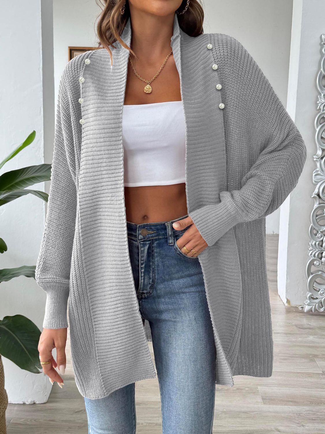 Clarice - Elegante, lockere Strickjacke mit langen Ärmeln und offener Vorderseite