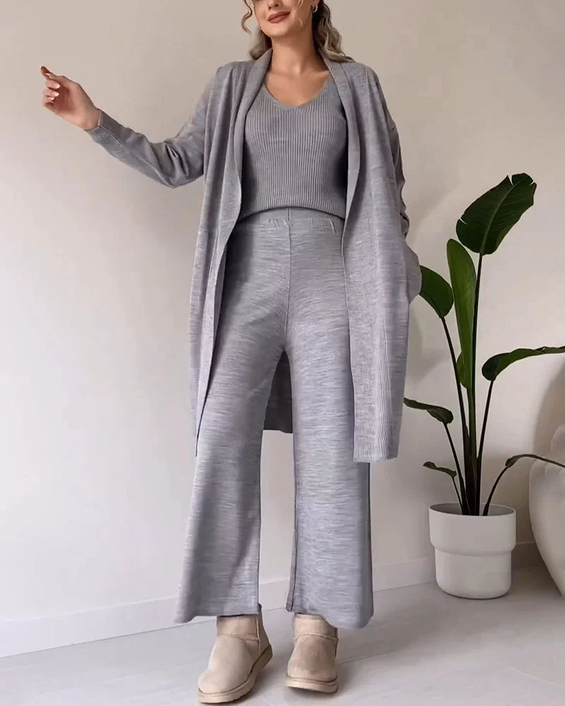 Thea - Elegantes 3-teiliges Set mit ärmellosem Top, Hose und lockerem Cardigan