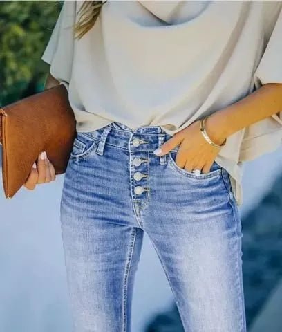 Myrna -  Jeans mit hoher Taille und Knopfleiste für Frauen