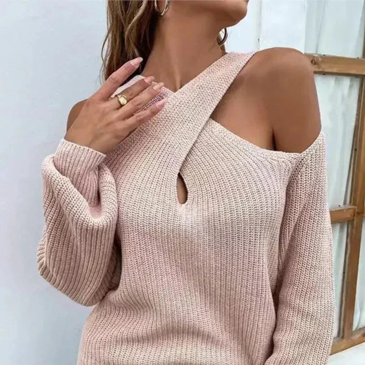 Gwenn - Lässiger schulterfreier Pullover mit Kreuzausschnitt