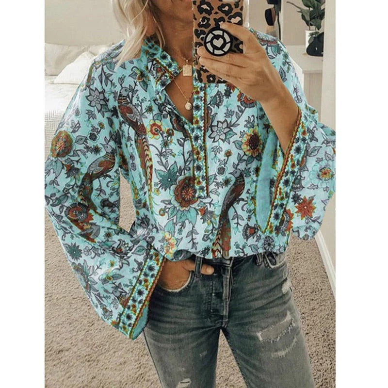 Lanie - Boho-Bluse mit Blumendruck - stilvoll und bequem