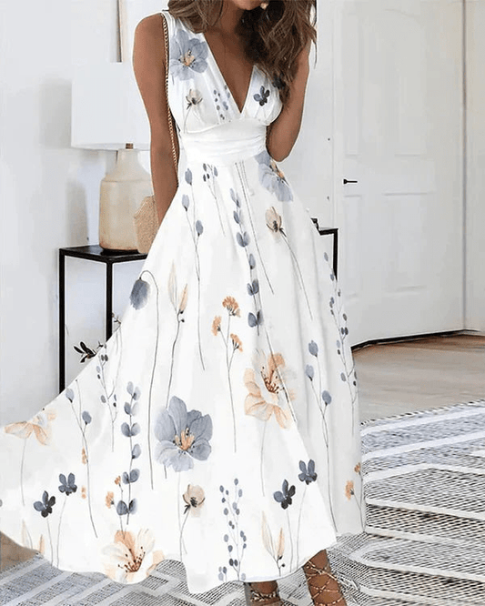 Victoria | Elegantes und luftiges Blumenkleid mit V-Ausschnitt für Frauen