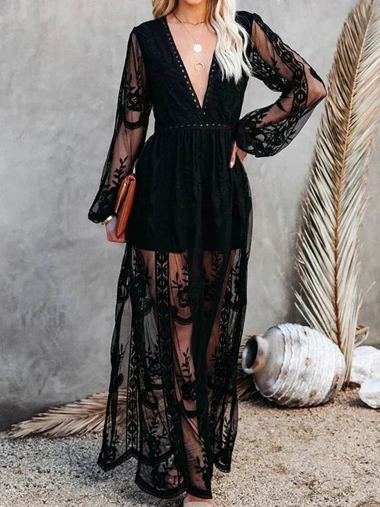 Paula | Elegantes und fließendes Maxikleid aus Boho-Spitze für Frauen