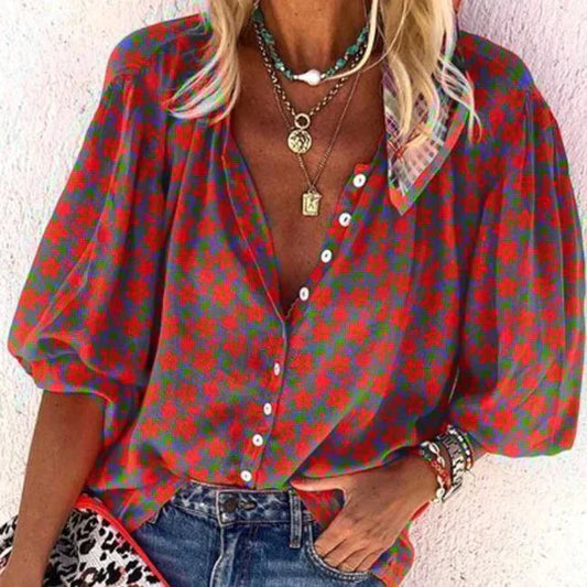 Magdalena | Geblümtes Top mit Vintage-Knöpfen