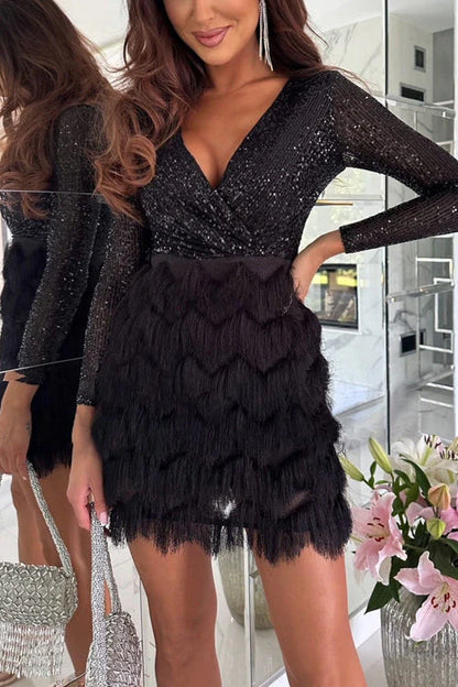 Carol | Glitzerndes Partykleid mit V-Ausschnitt
