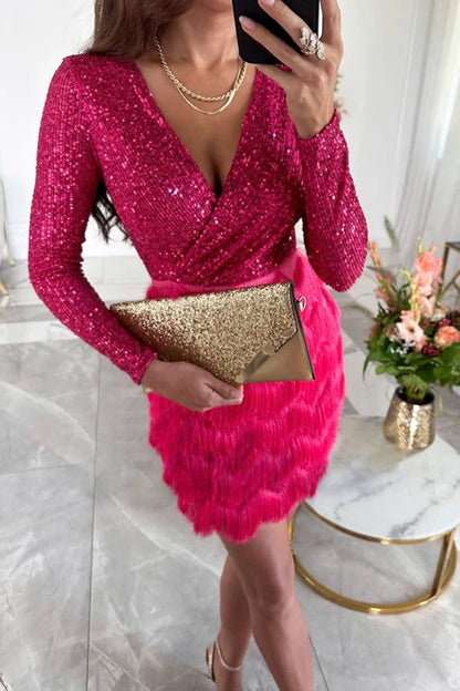 Carol | Glitzerndes Partykleid mit V-Ausschnitt
