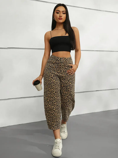 Veronica | Mutige Leopardenmuster Weite-Bein-Jeans – Perfekt für jede Saison