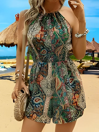 Gianna | Vibrant Paisley Print Halter Romper Jumpsuit