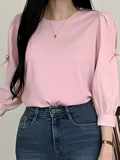 Maria | Elegante Damenbluse mit langen Ärmeln und Schleifendetail