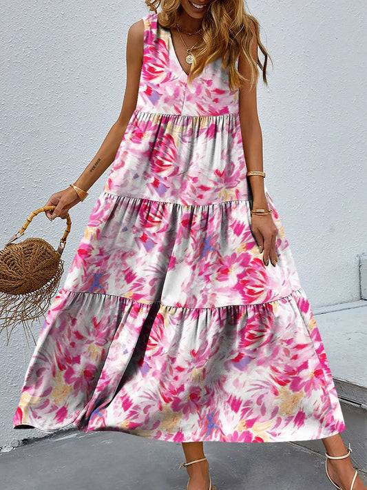 Taylor - Elegantes ärmelloses Maxikleid mit V-Ausschnitt und Blumenmuster