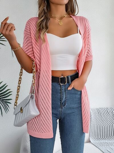 Delaney - Elegante Strickjacke mit Lochmuster, halblangen Ärmeln und offener Front