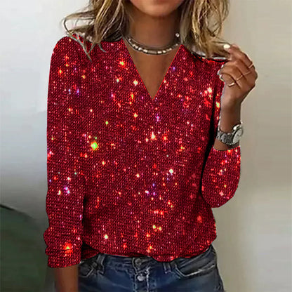 Priscilla - Glitzernder Pullover mit V-Ausschnitt